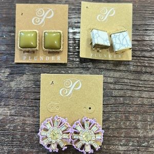 Plunder lot of 3 stud earring with the option to be clip on earrings.